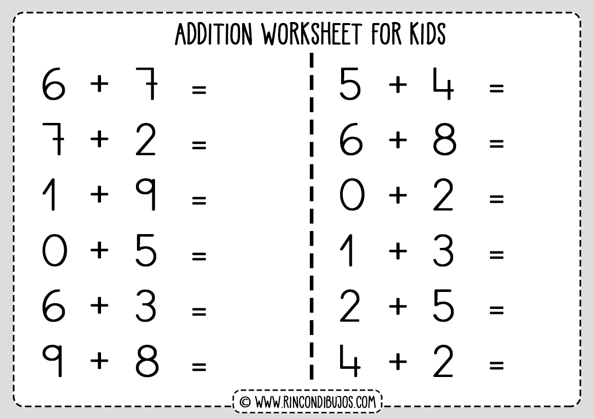 Free Additions Worksheets For Kids Printable Worksheets