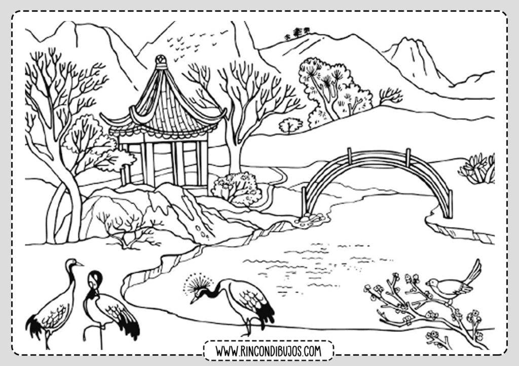 Dibujo de Paisaje Japones para Colorear - Rincon Dibujos